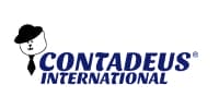 Logo Contadeus International con oso elegante.